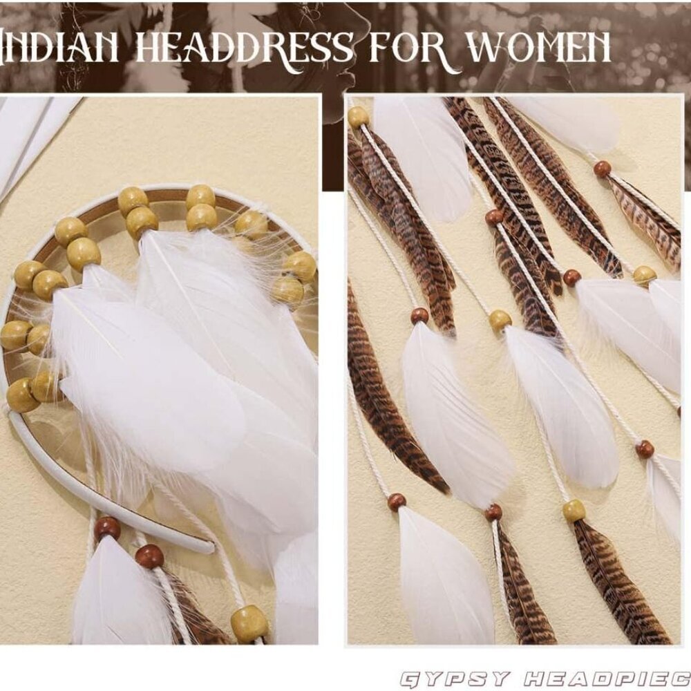 Boho Feather Headband Women Gypsy Headpiece Adjustable Hair Accessories - Picture 5 of 7